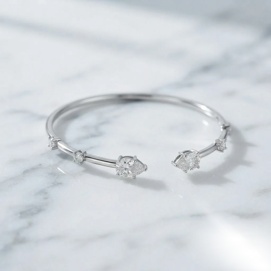 Pear Moissanite Open Bangle in 925 Sterling Silver | DIAMIRA - Image 3