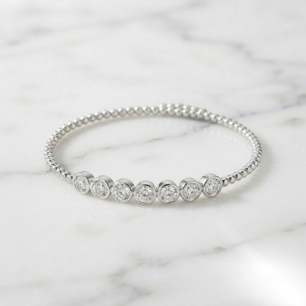 925 Sterling Silver Luna Bezel Premium Moissanite Diamond Open Bangle for Women - Image 3