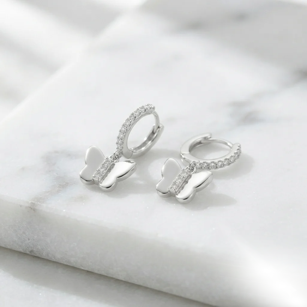 Butterfly Hoop Earrings in 925 Sterling Silver with Premium Moissanite - Image 4