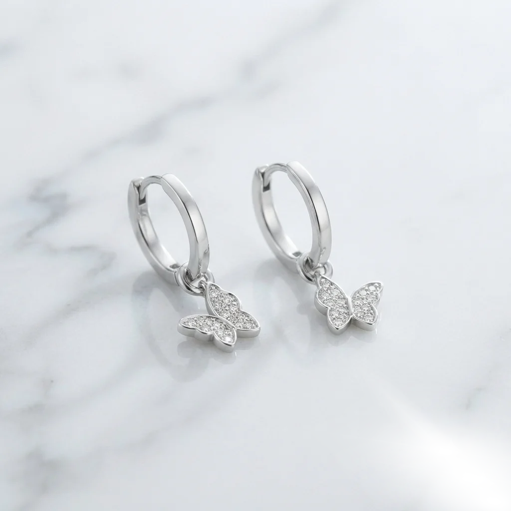 925 Sterling Silver Premium Moissanite Butterfly Drop Hoop Earrings for Women - Image 4