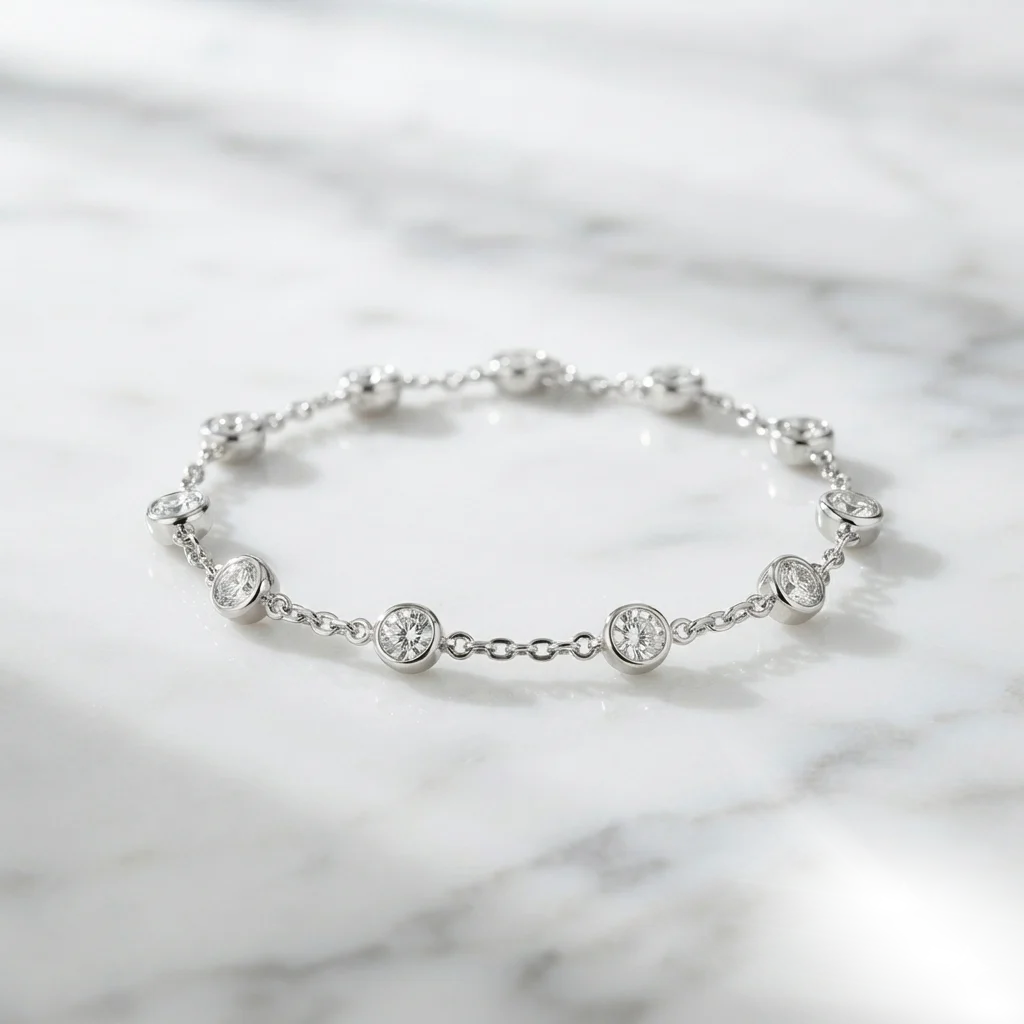 Celeste Bezel Set Premium Moissanite Bracelet in 925 Sterling Silver - Image 3