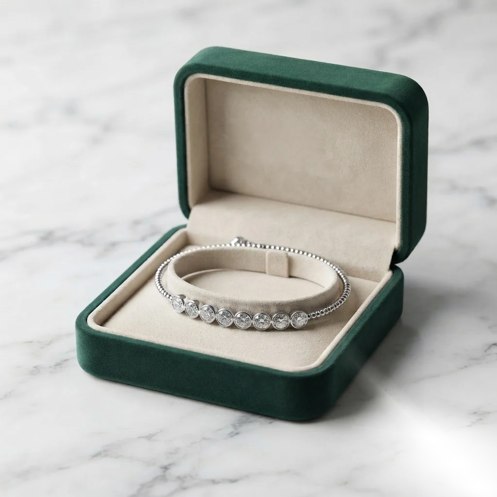 925 Sterling Silver Luna Bezel Premium Moissanite Diamond Open Bangle for Women - Image 2