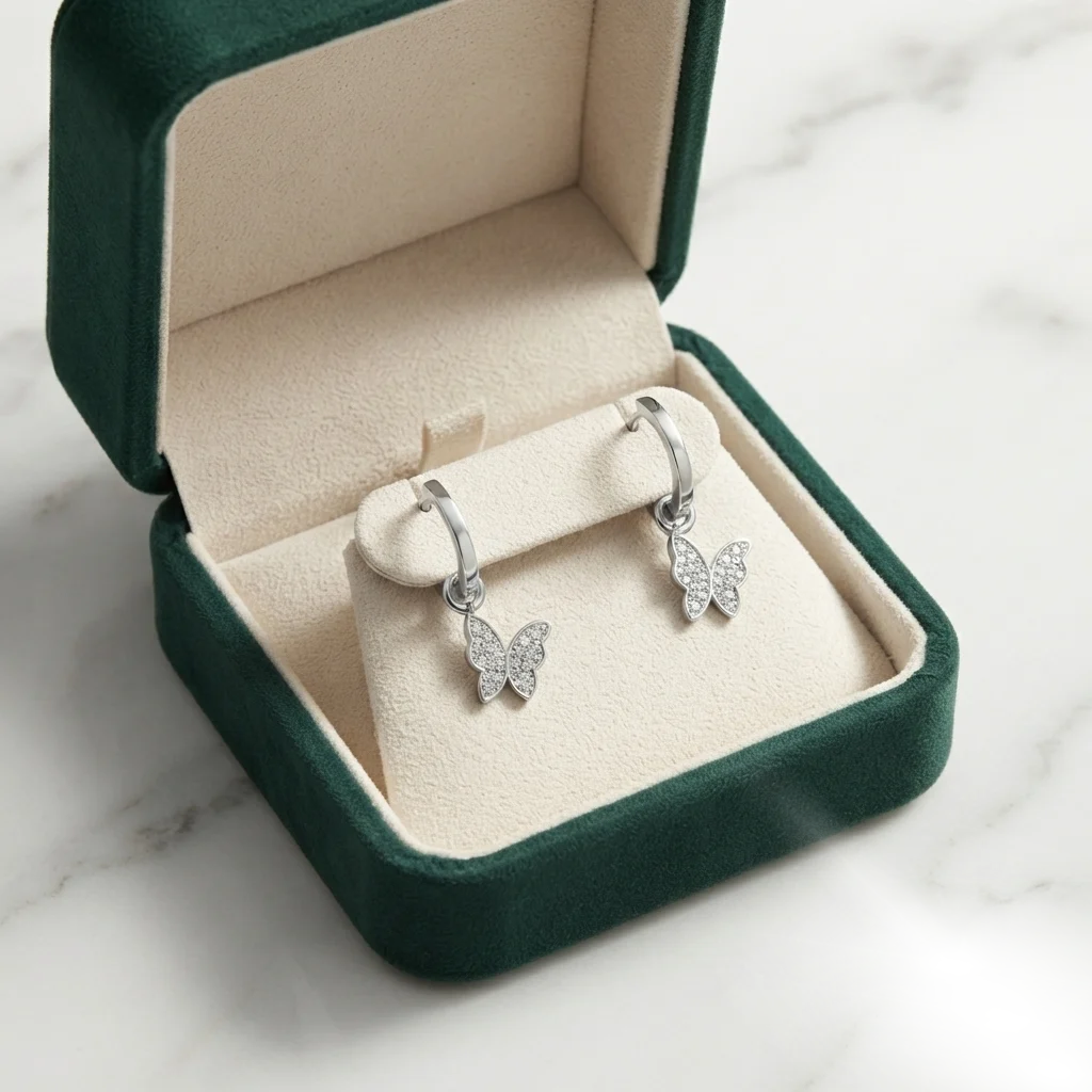 925 Sterling Silver Premium Moissanite Butterfly Drop Hoop Earrings for Women - Image 3