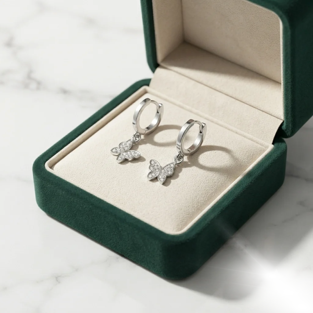 925 Sterling Silver Premium Moissanite Butterfly Drop Hoop Earrings for Women - Image 2