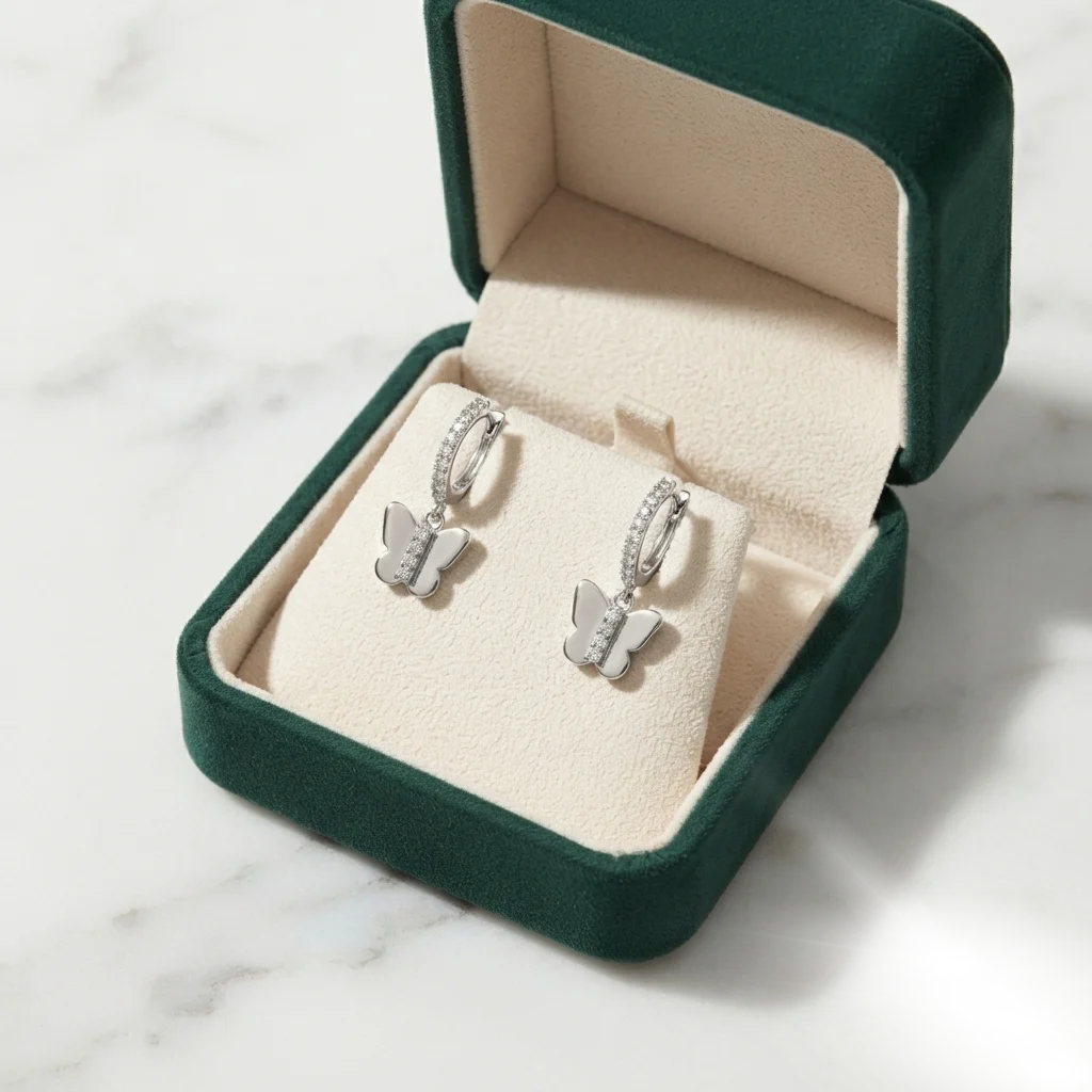 Butterfly Hoop Earrings in 925 Sterling Silver with Premium Moissanite - Image 3