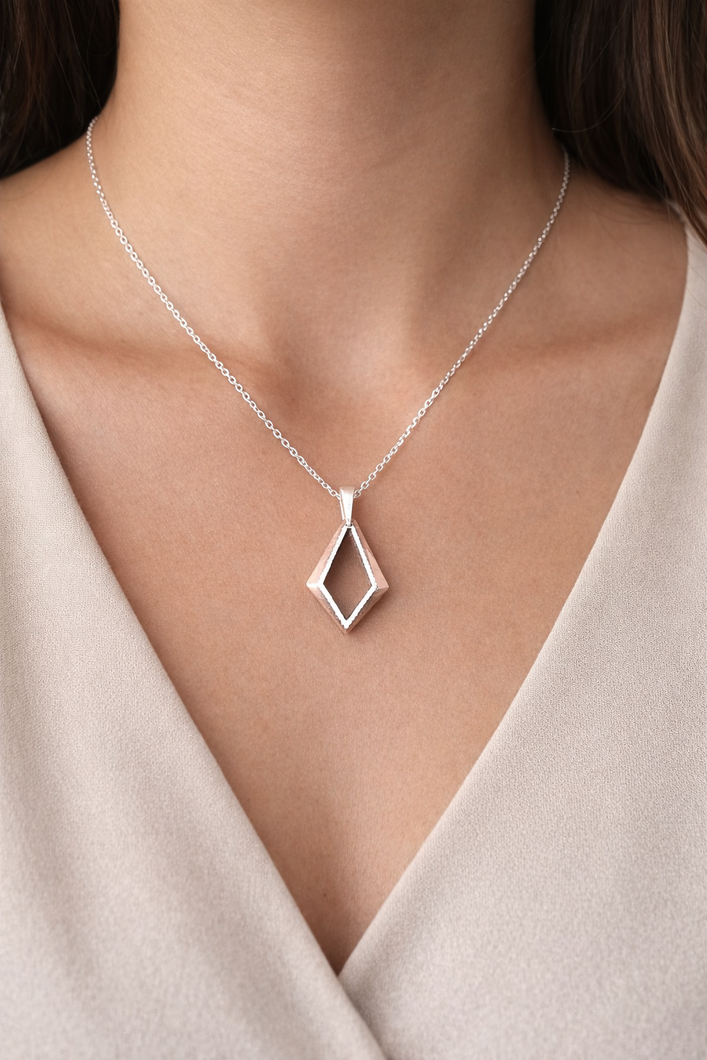Geometric Diamond Outline Moissanite Pendant Necklace