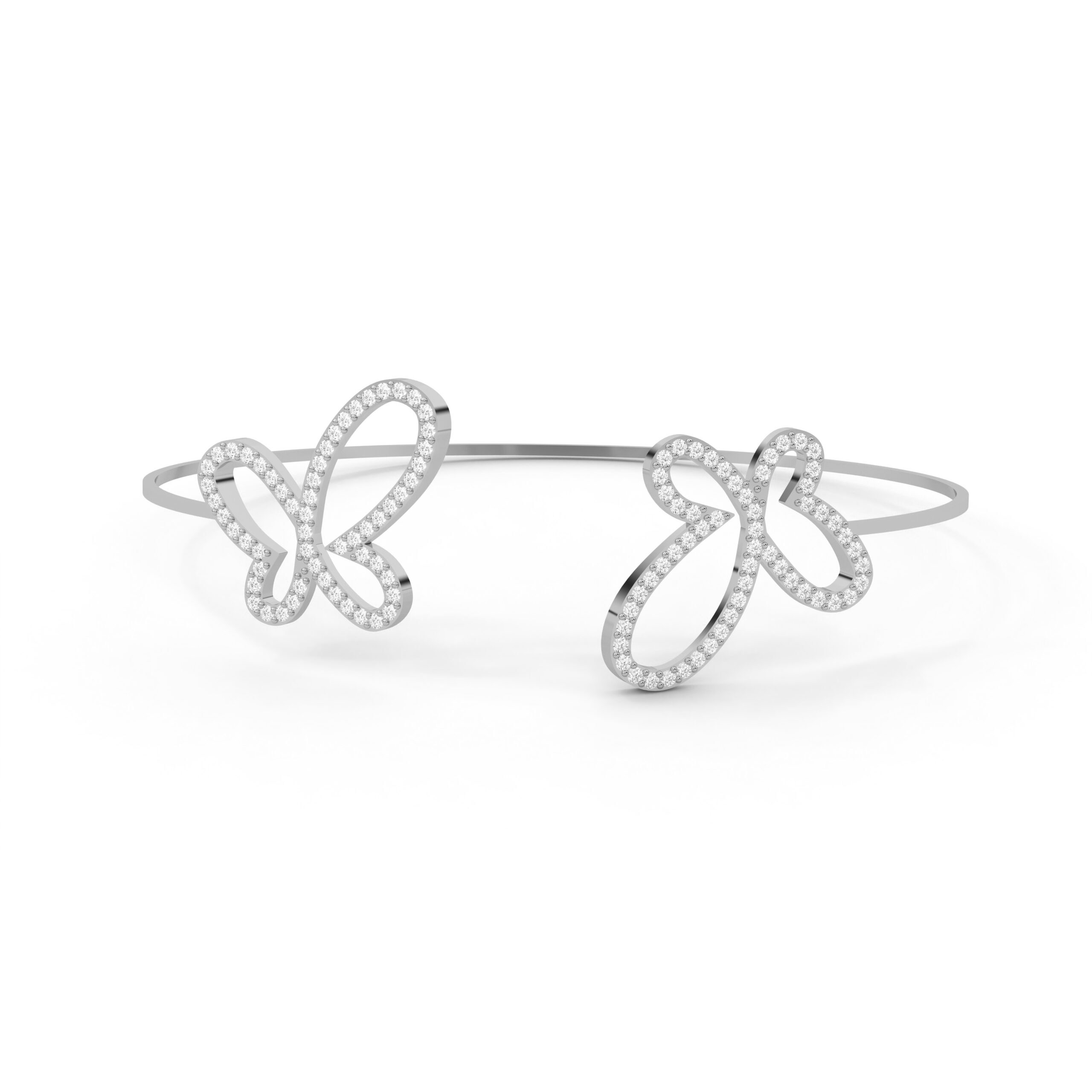 Flutter Dual Butterfly Open Cuff Bracelet in 925 Sterling Silver with Premium Moissanite - Image 4