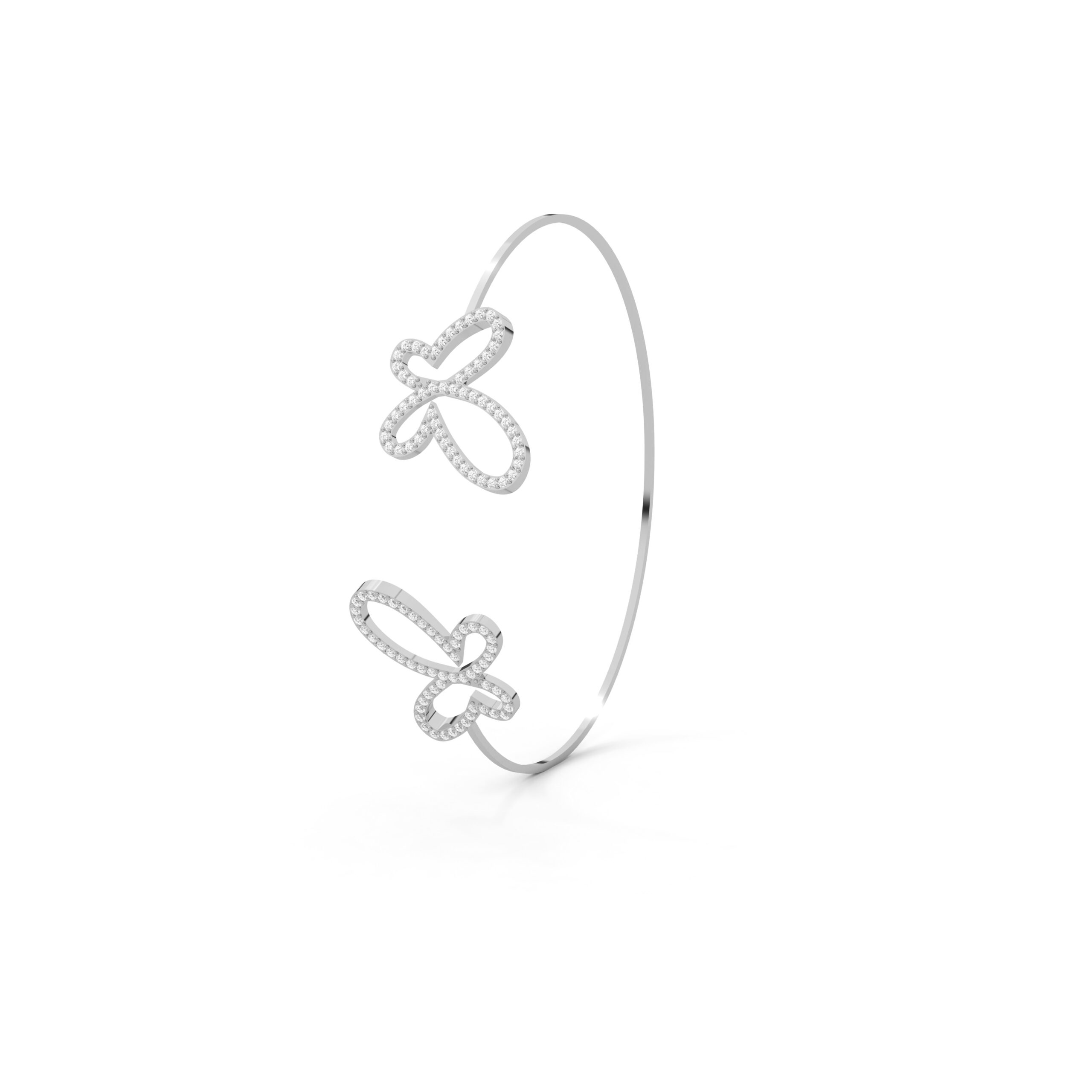 Flutter Dual Butterfly Open Cuff Bracelet in 925 Sterling Silver with Premium Moissanite - Image 3