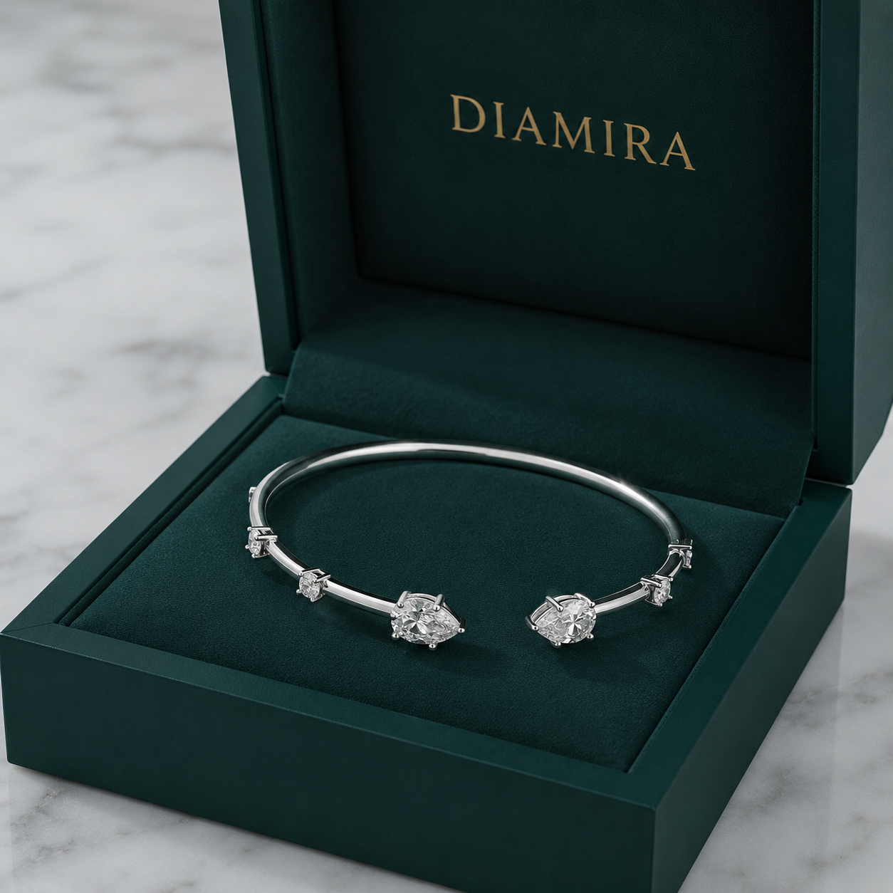 Pear Moissanite Open Bangle in 925 Sterling Silver | DIAMIRA - Image 2