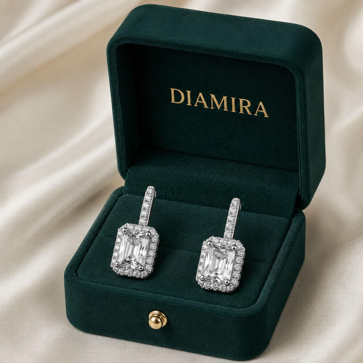 Radiant Cut Moissanite Halo Drop Earrings - Image 3