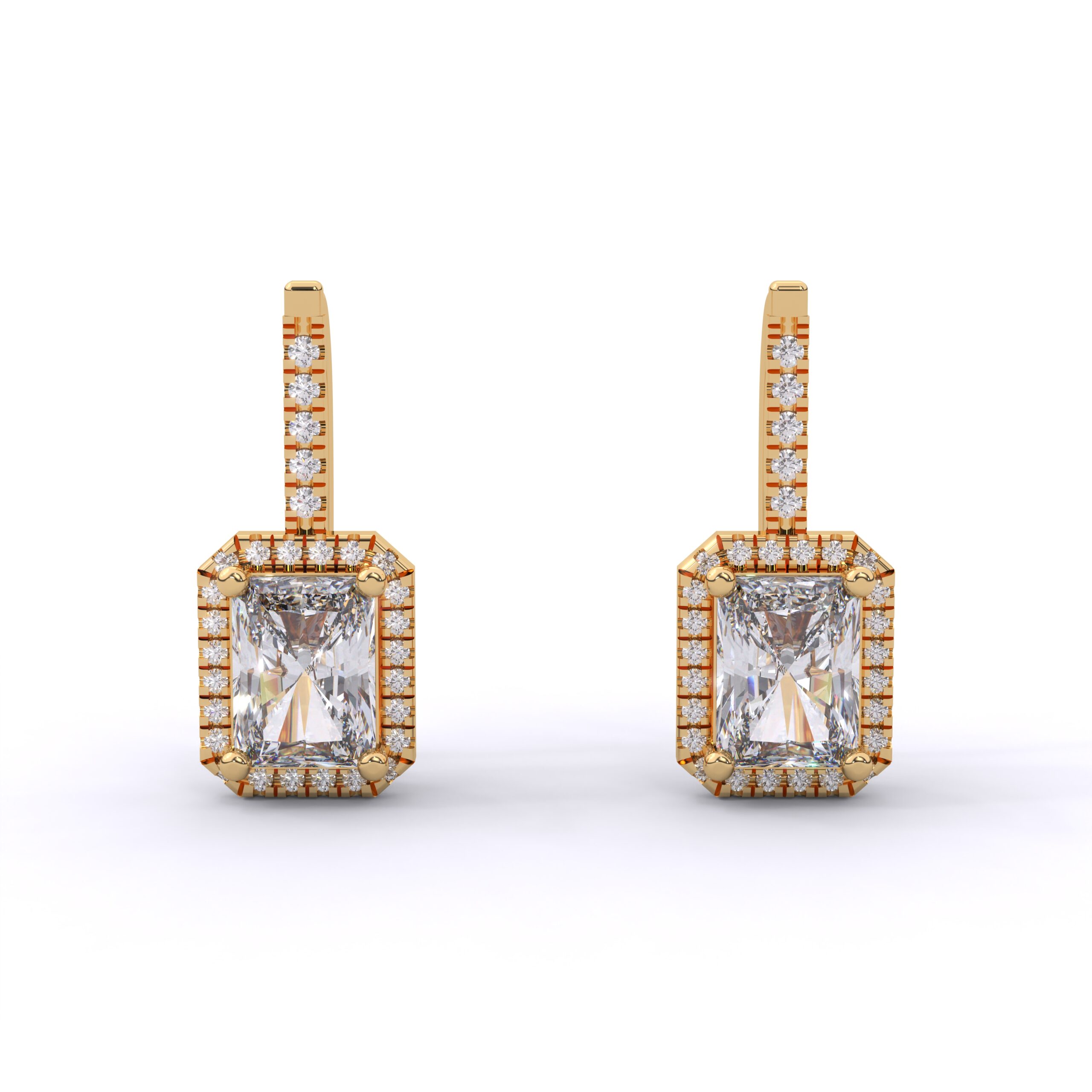 Radiant Cut Moissanite Halo Drop Earrings - Image 5