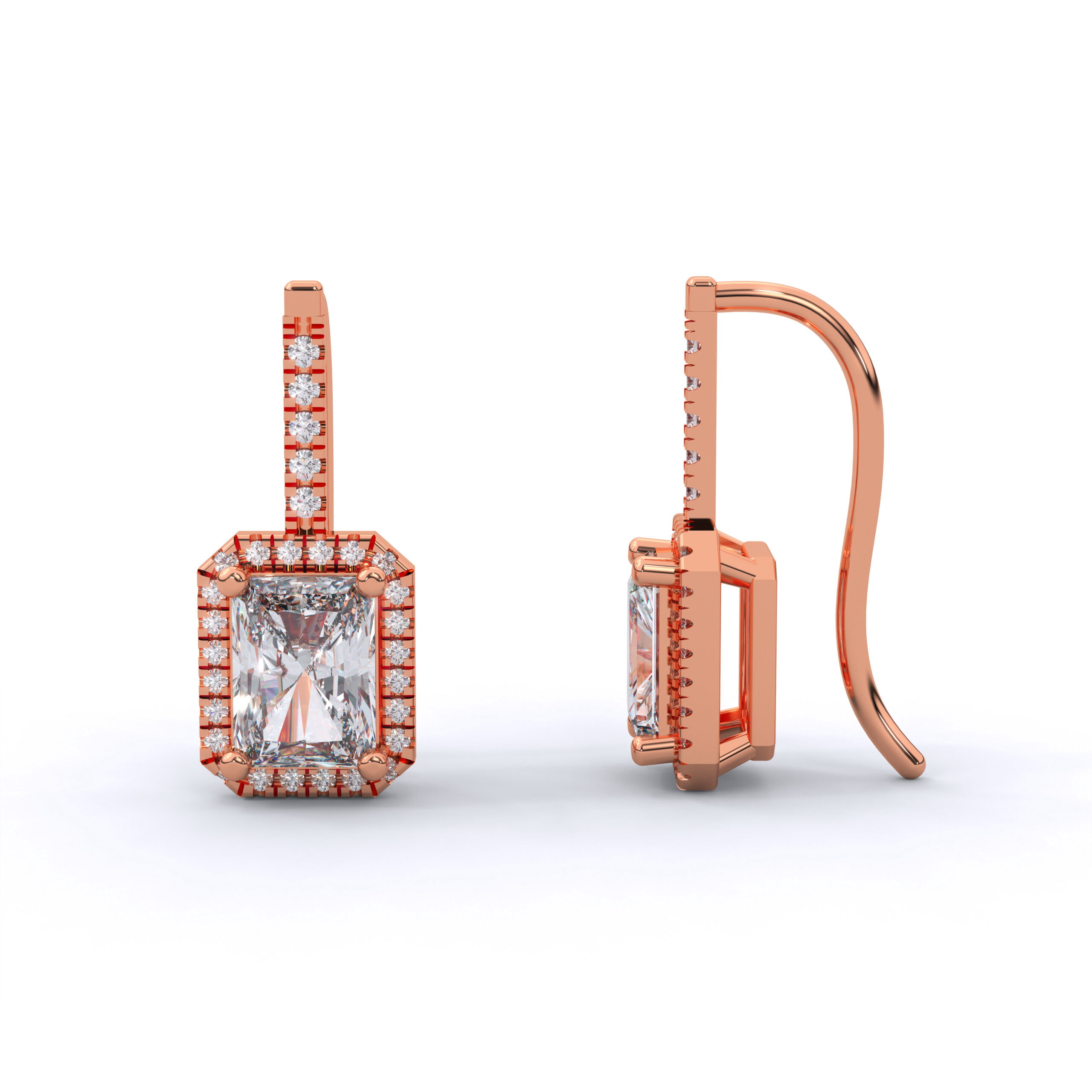 Radiant Cut Moissanite Halo Drop Earrings - Image 6