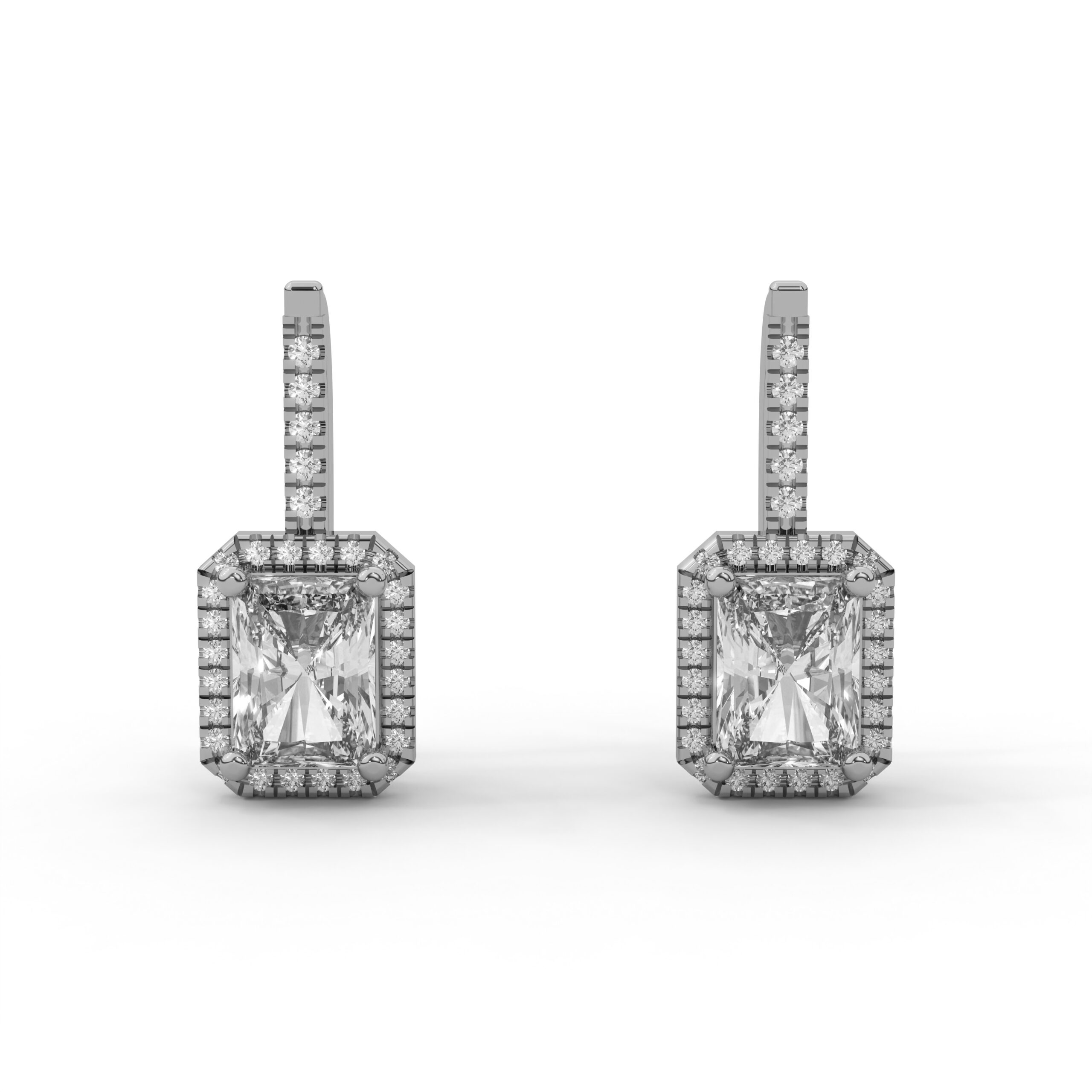 Radiant Cut Moissanite Halo Drop Earrings - Image 2