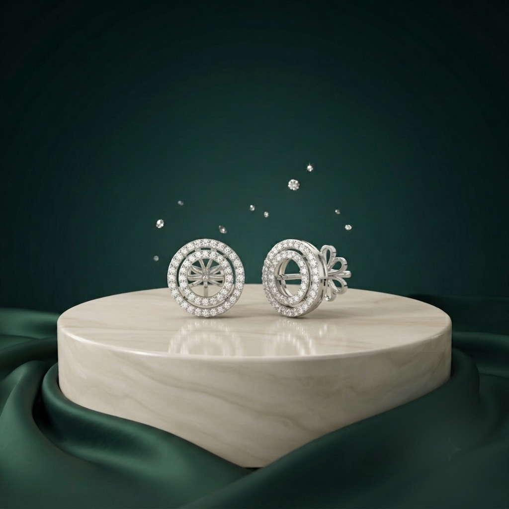 Round Moissanite Halo Stud Earrings - Image 2