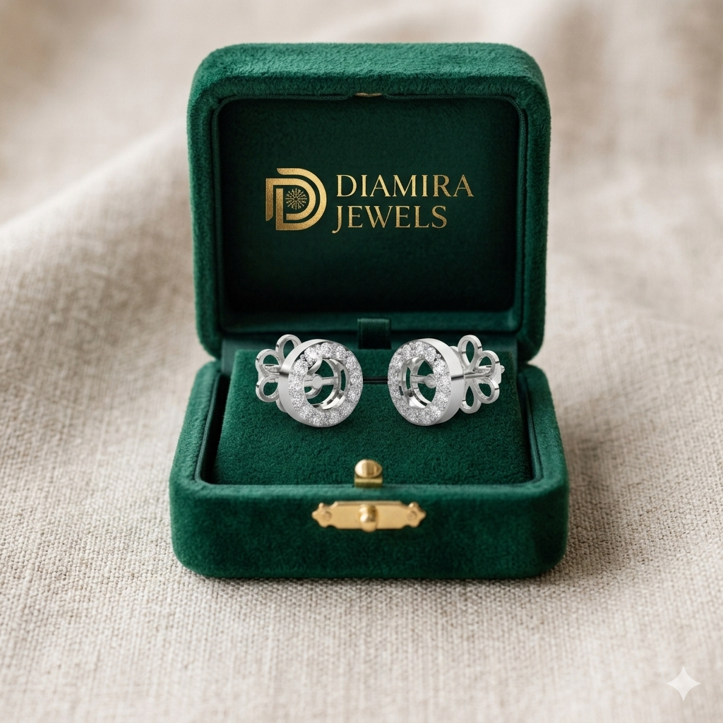 Round Moissanite Halo Stud Earrings - Image 4