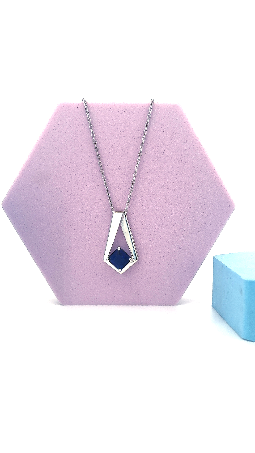 Princess Cut Blue Moissanite Pendant Necklace for Women - Image 6