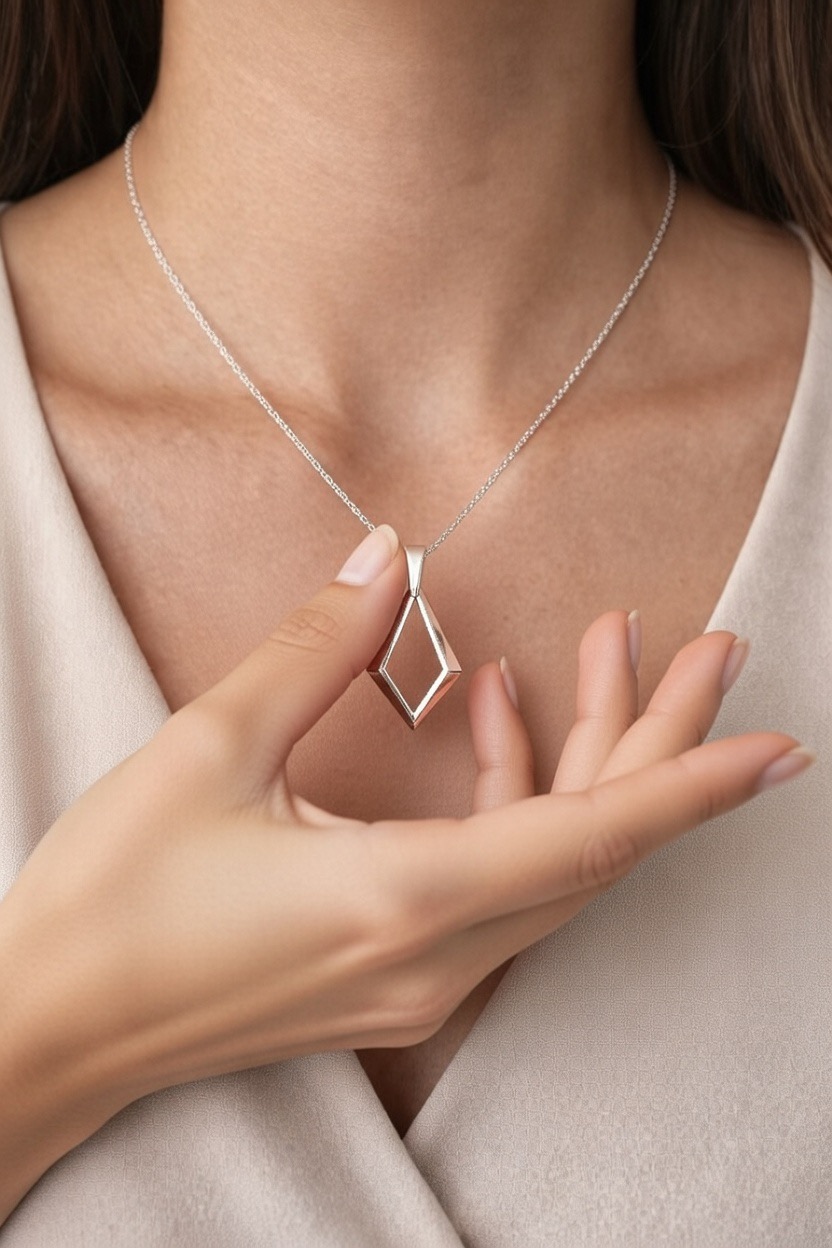 Geometric Diamond Outline Moissanite Pendant Necklace - Image 2
