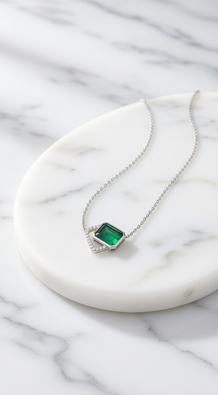 Emerald Moissanite Sterling Silver Pendant Necklace