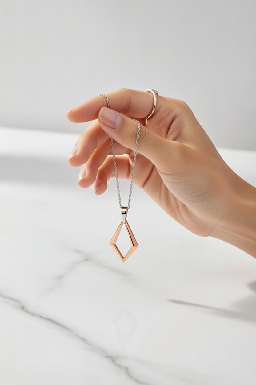 Geometric Diamond Outline Moissanite Pendant Necklace - Image 3