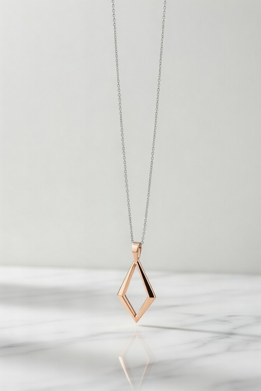 Geometric Diamond Outline Moissanite Pendant Necklace - Image 5