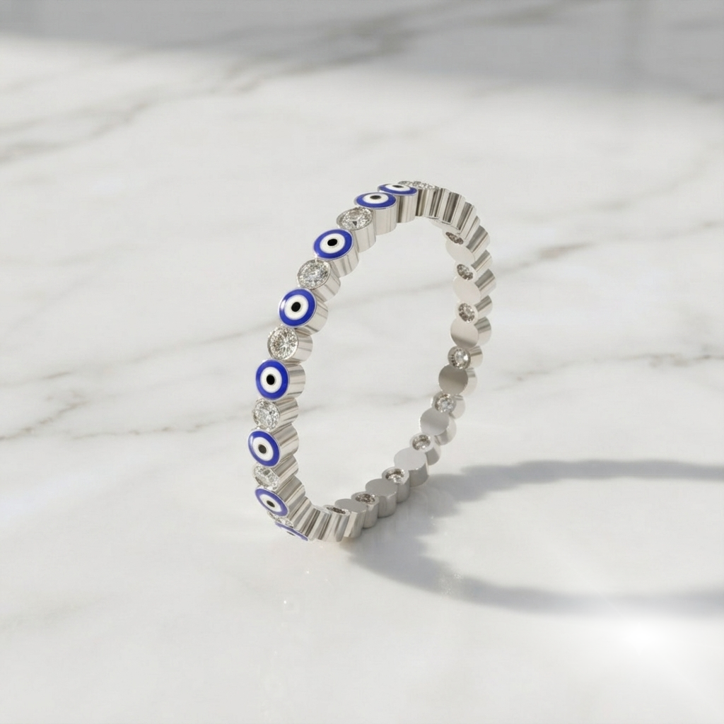 Blue Evil Eye Moissanite Eternity Ring – A Modern Symbol of Protection, Elegance & Everlasting Sparkle - Image 2