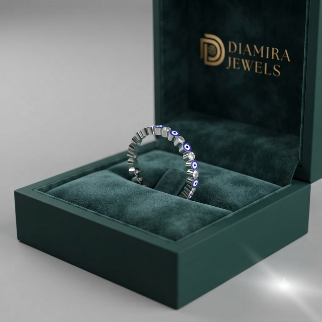 Blue Evil Eye Moissanite Eternity Ring – A Modern Symbol of Protection, Elegance & Everlasting Sparkle - Image 3