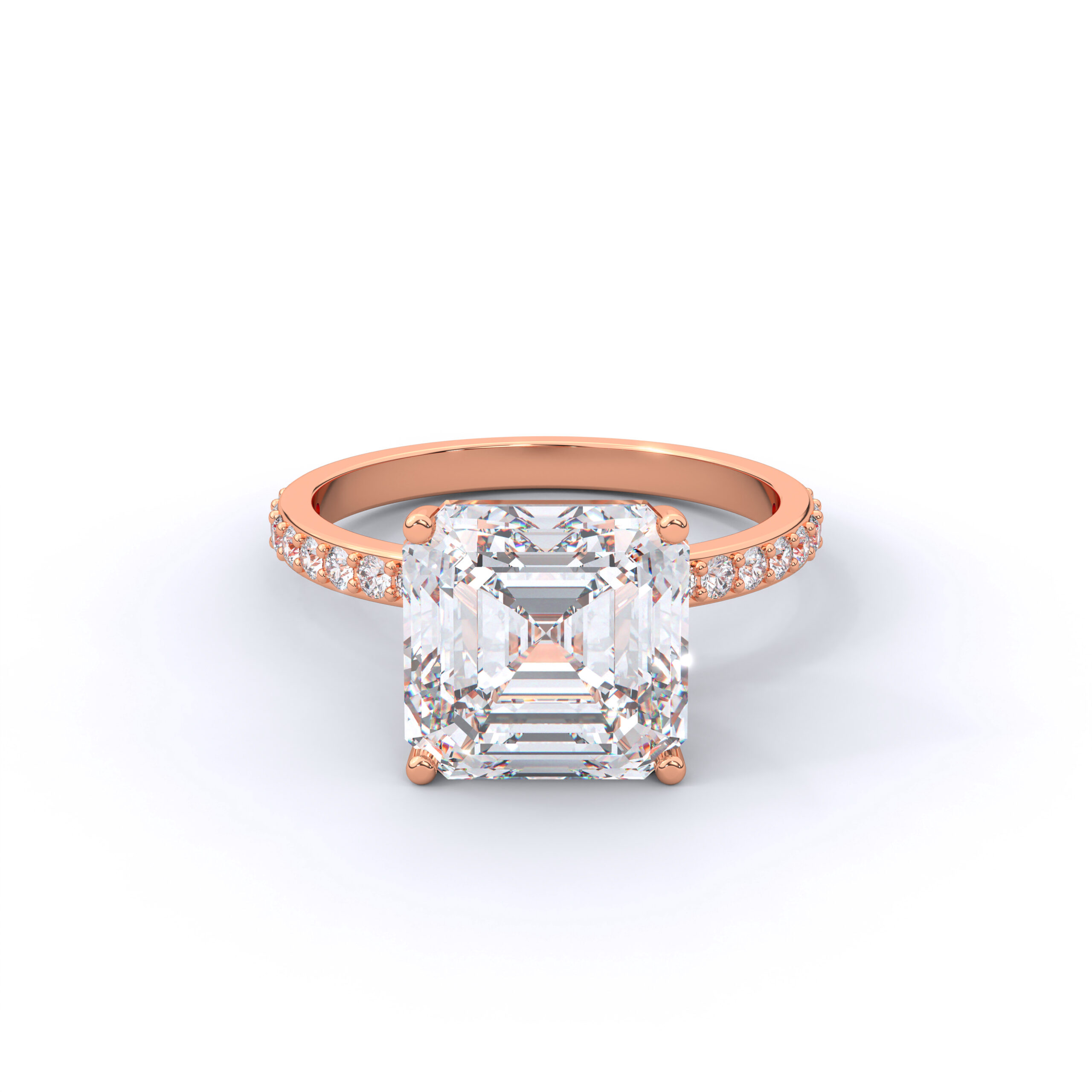 Cushion Cut Moissanite Solitaire Ring with Diamond-Style Side Stones - Image 6