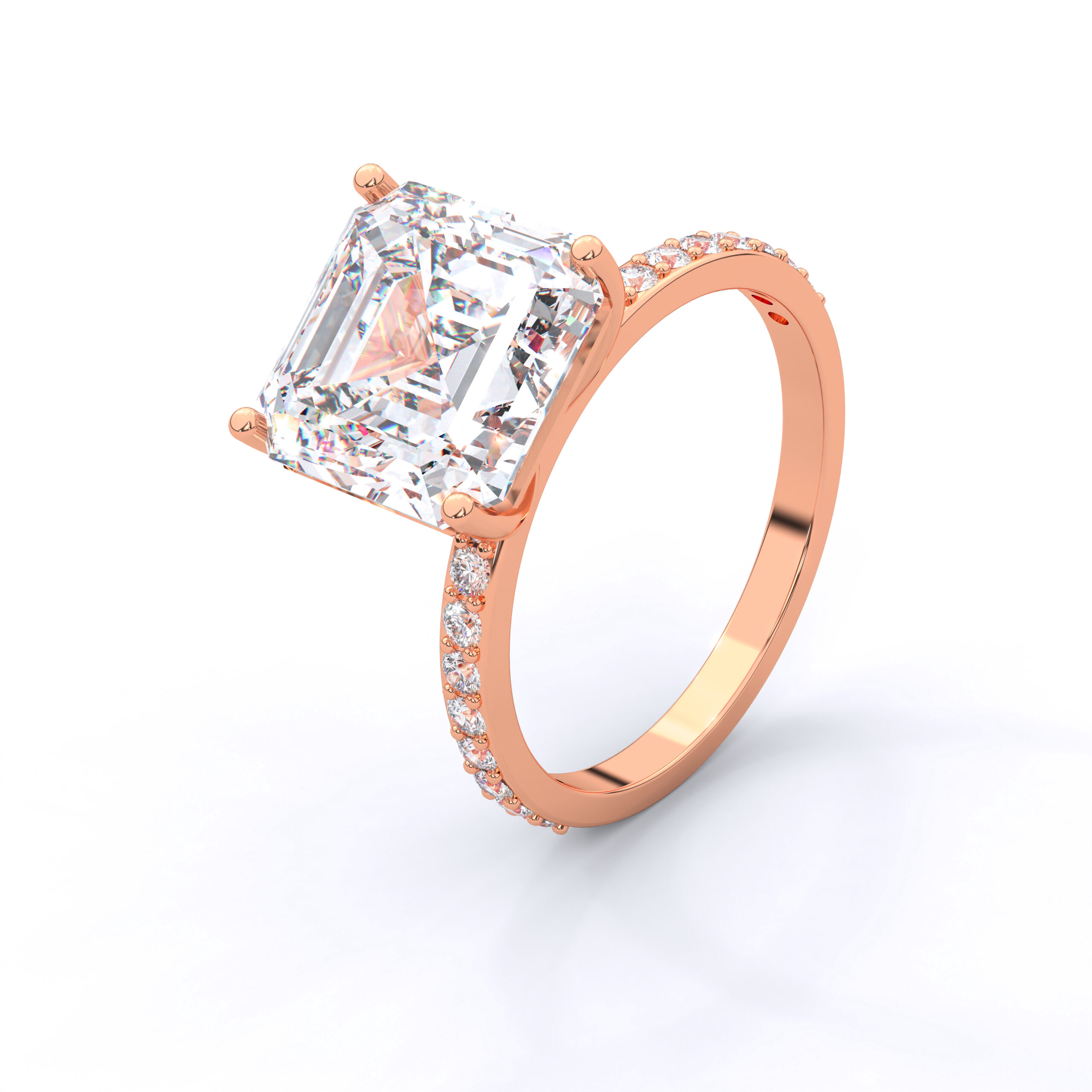 Cushion Cut Moissanite Solitaire Ring with Diamond-Style Side Stones - Image 7