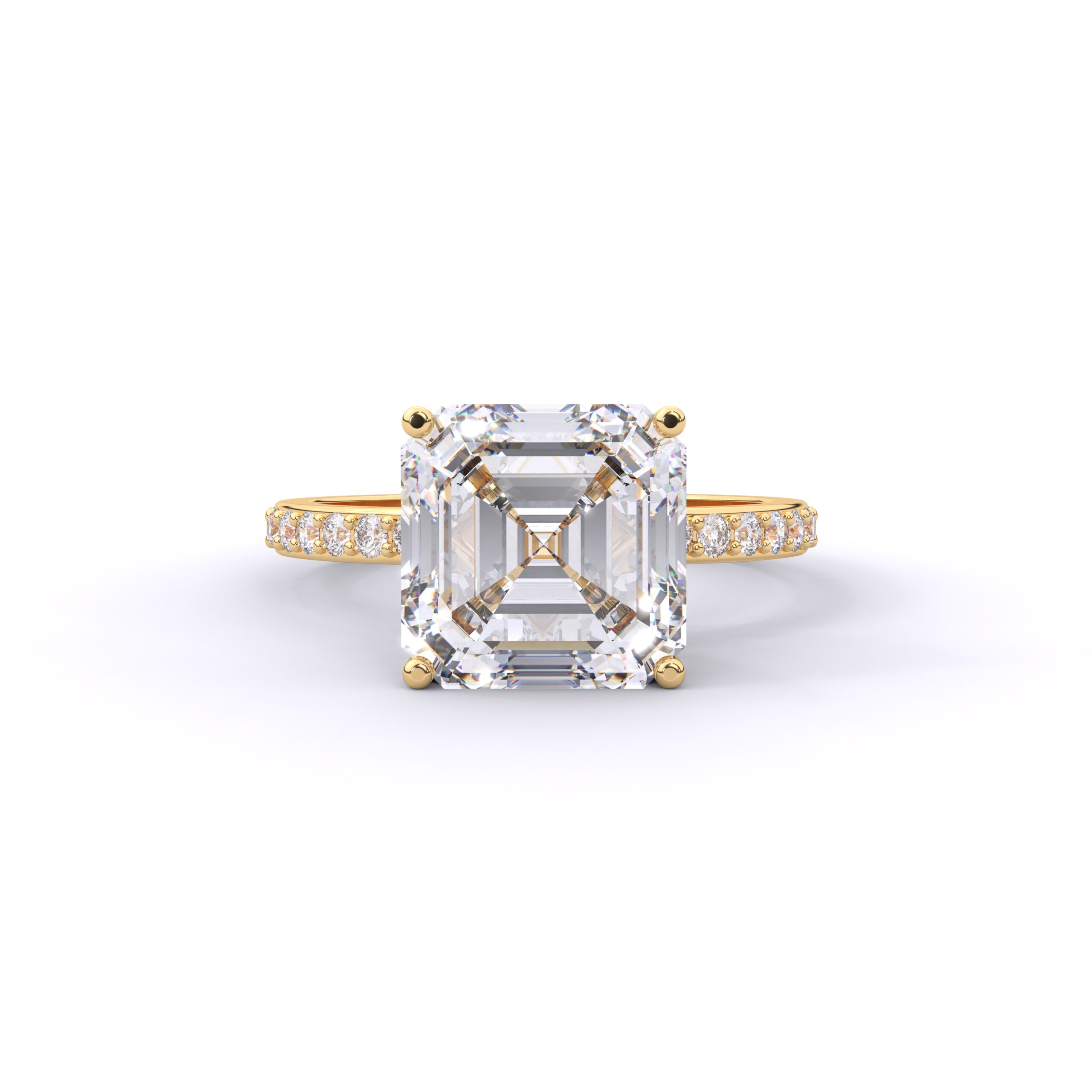 Cushion Cut Moissanite Solitaire Ring with Diamond-Style Side Stones - Image 4
