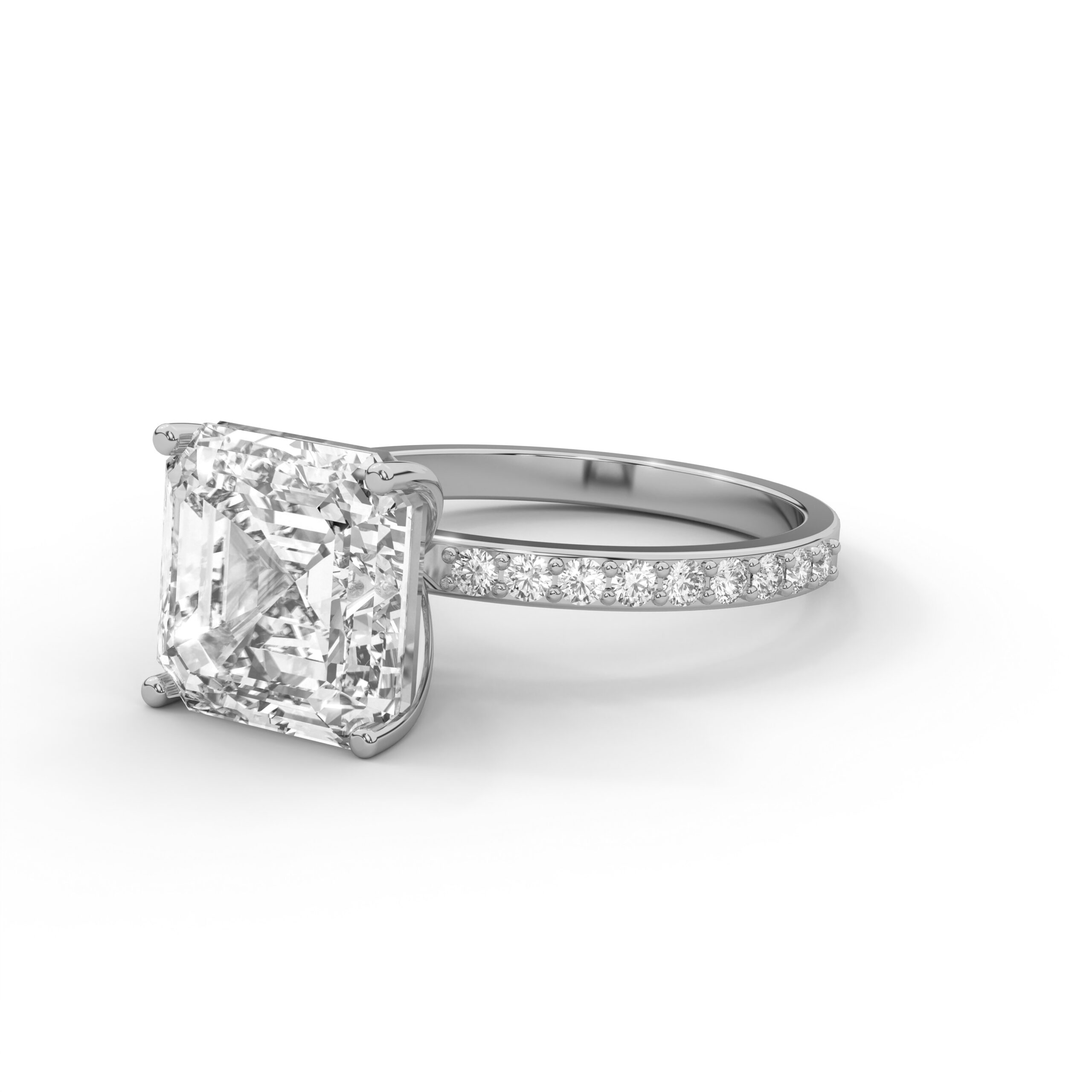 Cushion Cut Moissanite Solitaire Ring with Diamond-Style Side Stones - Image 2