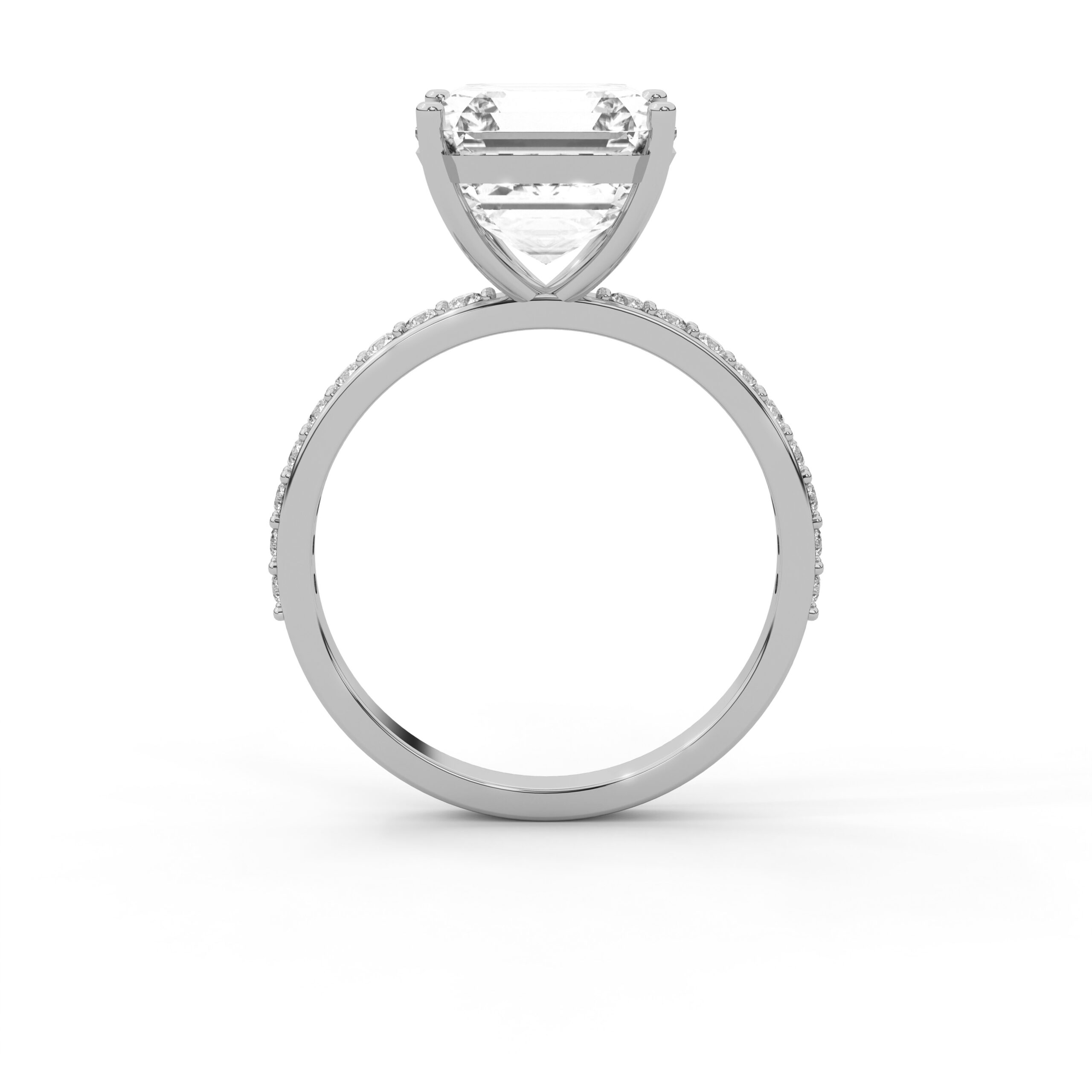 Cushion Cut Moissanite Solitaire Ring with Diamond-Style Side Stones - Image 3
