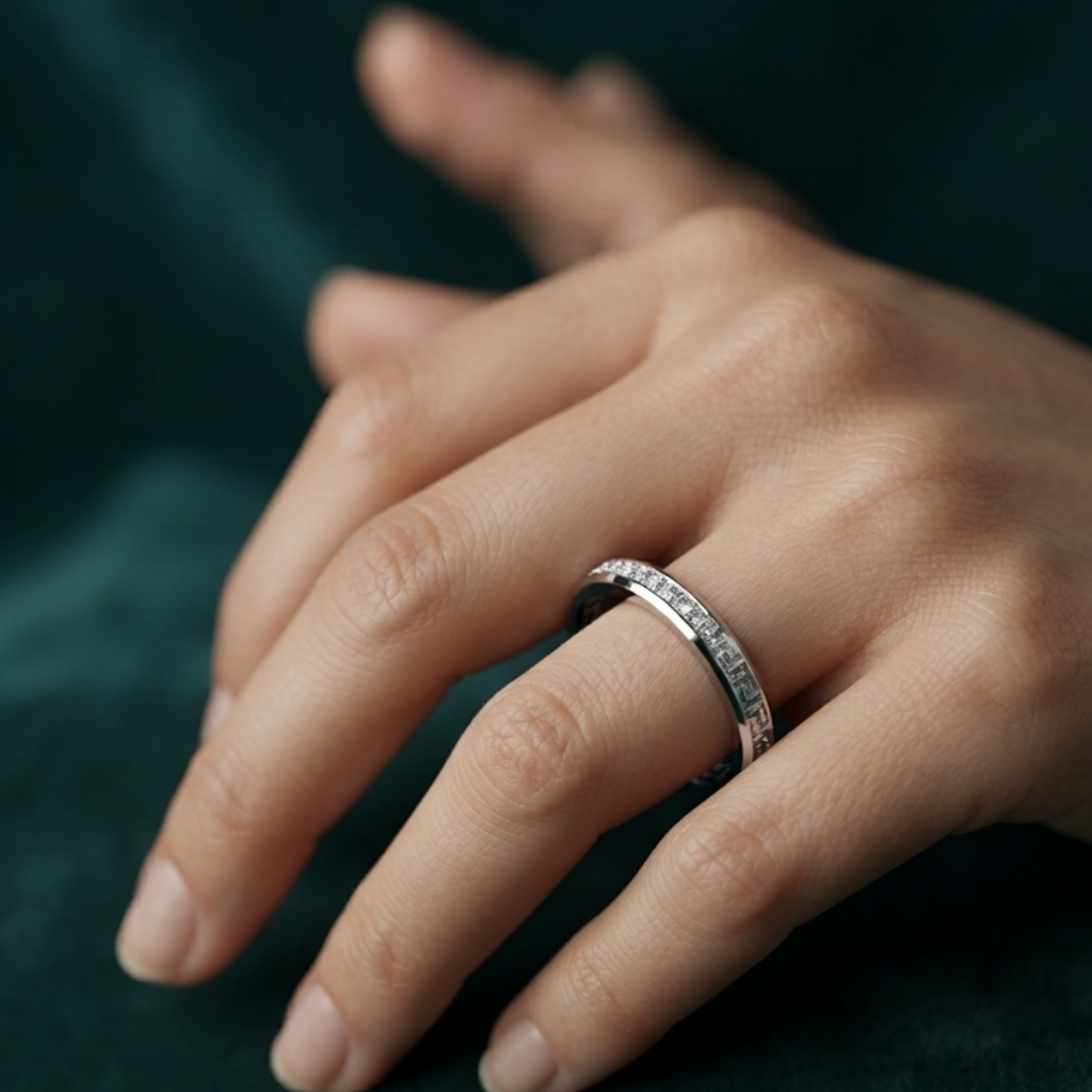 Elegant Greek Groove Moissanite Wedding Band Ring with Premium Sparkle - Image 2