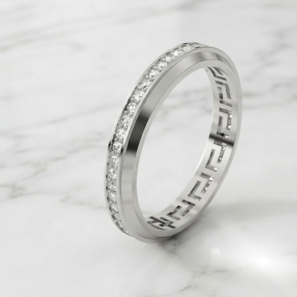Elegant Greek Groove Moissanite Wedding Band Ring with Premium Sparkle - Image 4