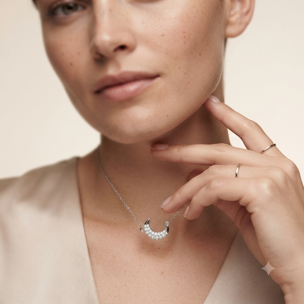 Minimalist Crescent Moon Moissanite Pendant Necklace in 925 Sterling Silver