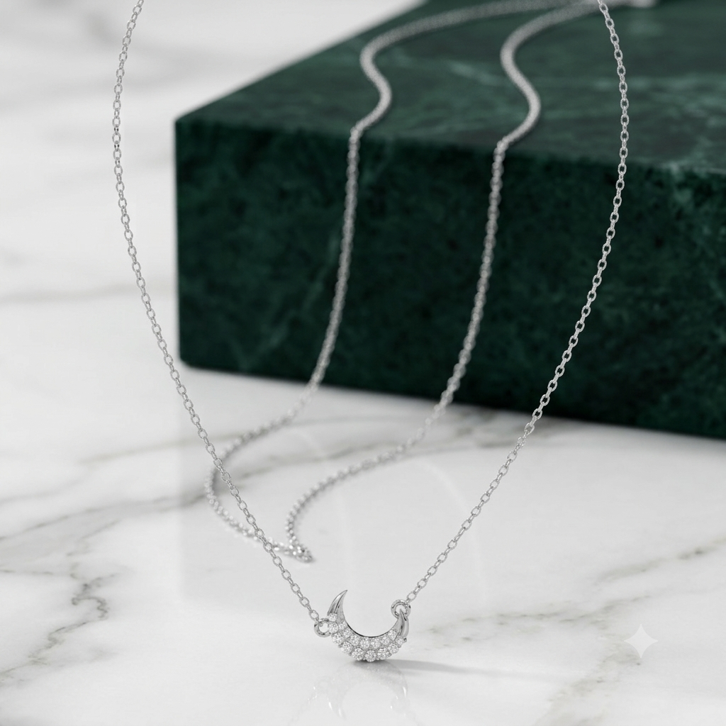 Minimalist Crescent Moon Moissanite Pendant Necklace in 925 Sterling Silver - Image 3