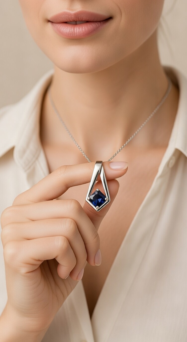 Princess Cut Blue Moissanite Pendant Necklace for Women - Image 4