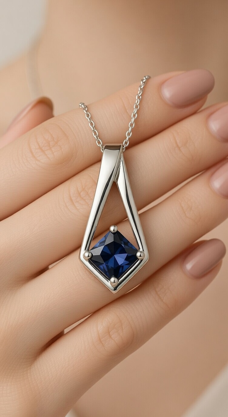 Princess Cut Blue Moissanite Pendant Necklace for Women - Image 3