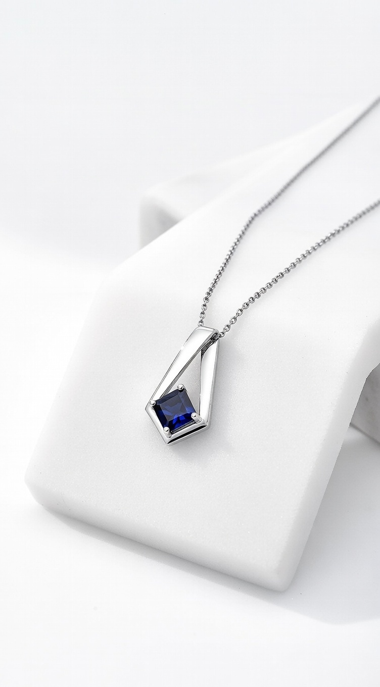 Princess Cut Blue Moissanite Pendant Necklace for Women